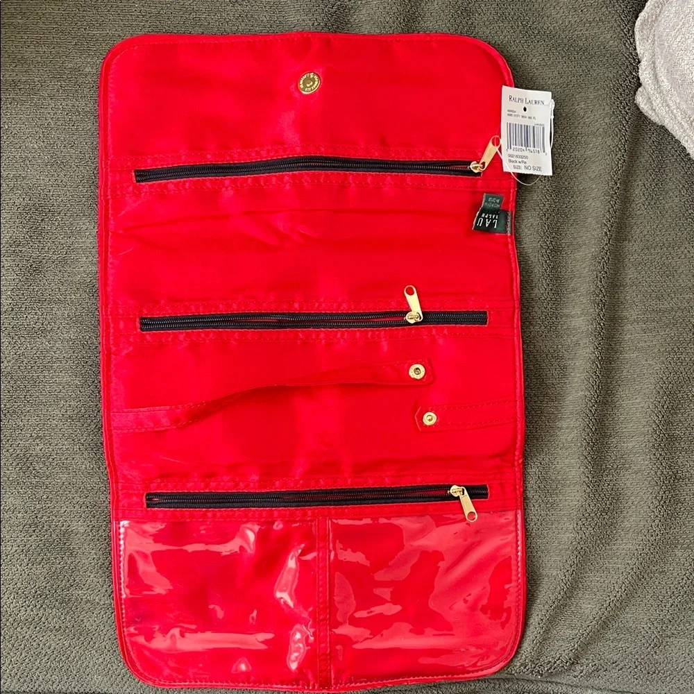 Ralph Lauren Black Velvet Makeup/Toiletry Clutch with Red Trim - Picture 7 of 8